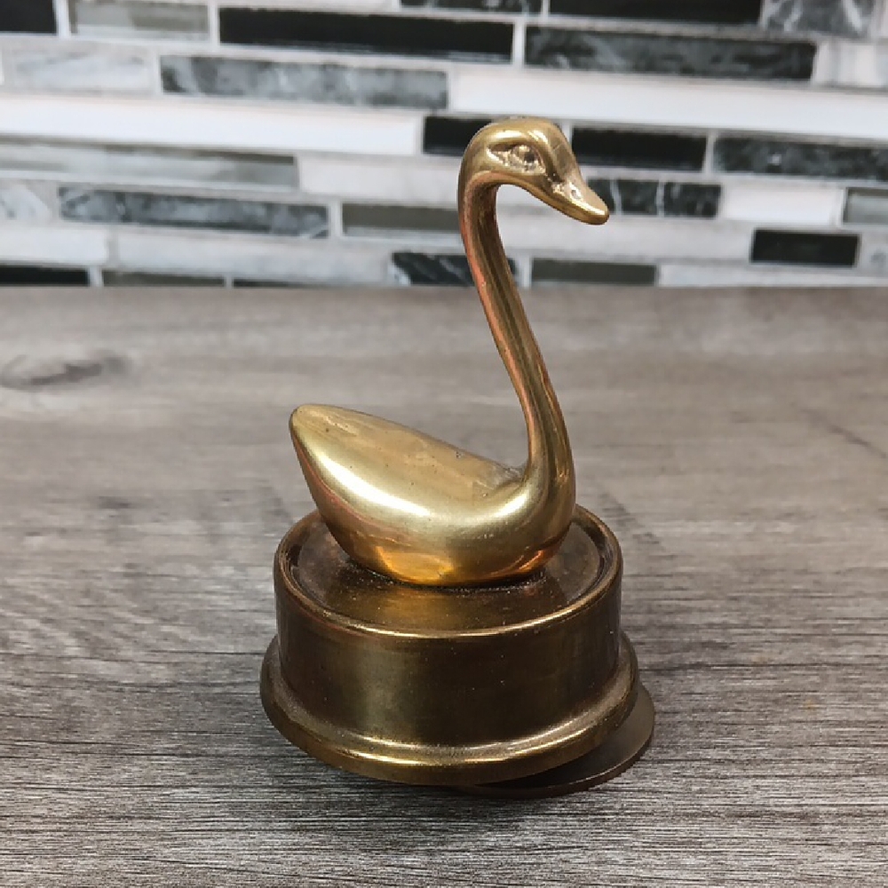 Brass Gold Tone Swan Musical Figurine Cottagecore